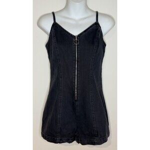 PacSun Black Denim Strappy Romper Silver Zipper Size S Small EUC!!